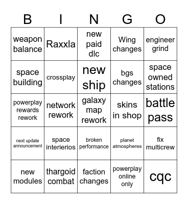 Elite Dangerous: Ascendancy Bingo Card