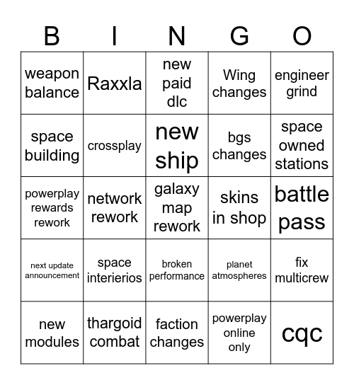 Elite Dangerous: Ascendancy Bingo Card