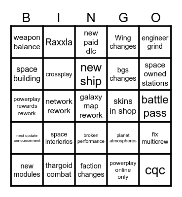 Elite Dangerous: Ascendancy Bingo Card