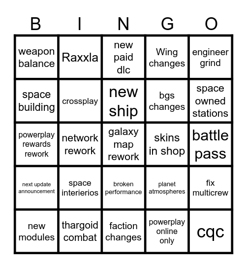 Elite Dangerous: Ascendancy Bingo Card