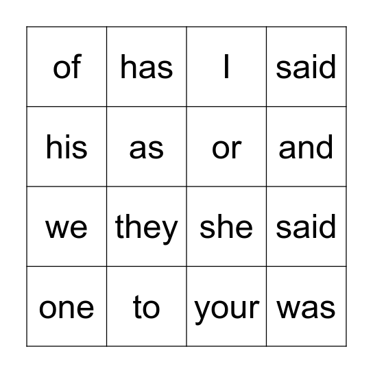Trick Word Bingo Units 1-4 Bingo Card