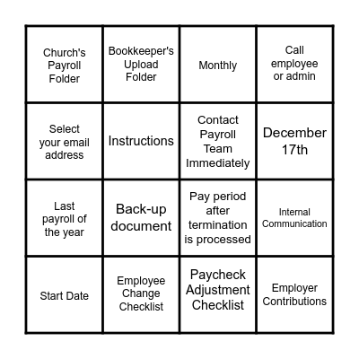 PAYROLL BINGO Card