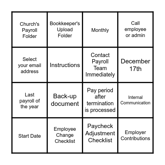 PAYROLL BINGO Card