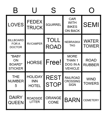BUSGO Bingo Card