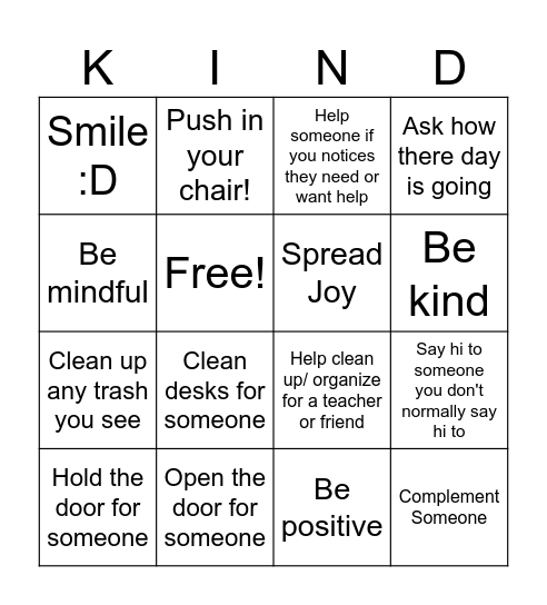 Positivity Bingo Week of 10-28 Bingo Card