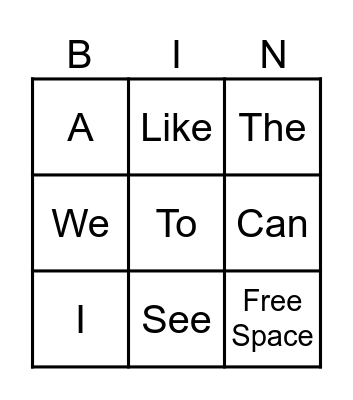 Sight Word Bingo! Bingo Card