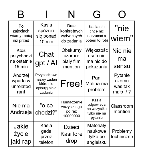 Semiotyczne Bingo Card