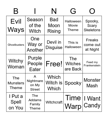 Halloween Music Bingo Card