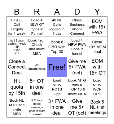 November to Remember - Brady Bingo Card