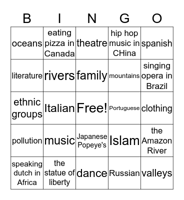 Culture and Geography BINGO Card