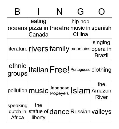 Culture and Geography BINGO Card