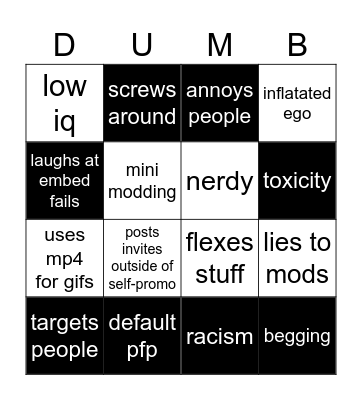 discord asshole Bingo Card