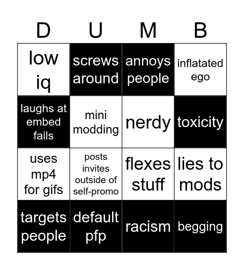 discord asshole Bingo Card