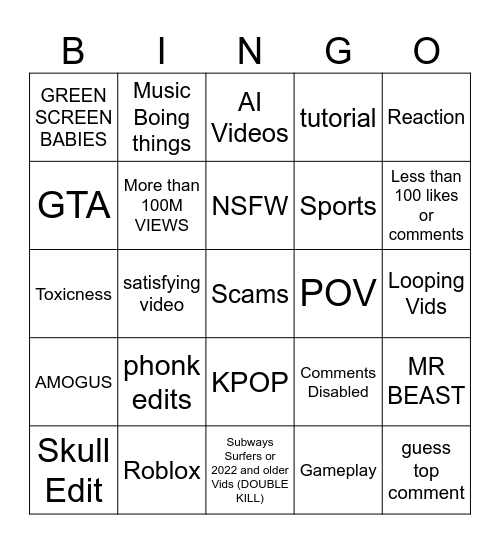 Untitled Bingo Card