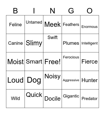 Animals in the Wild Bingo Card