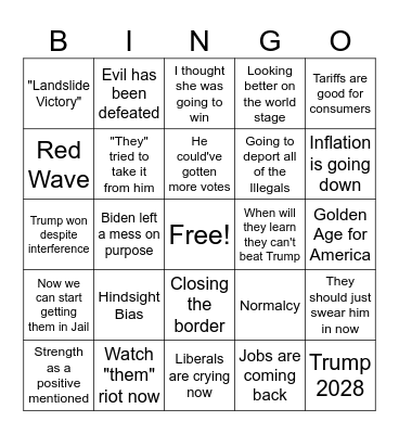 POST ELECTION Bingo Card