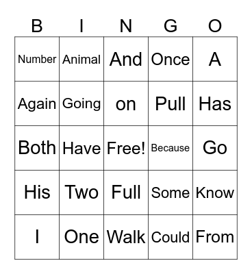 Trick Word BINGO Card
