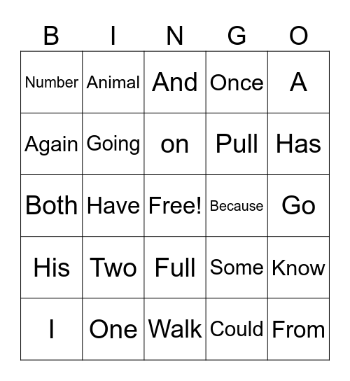 Trick Word BINGO Card