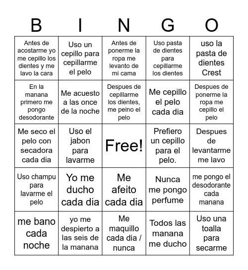 CEPILLARSE LOS DIENTES Bingo Card