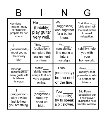 Modal Verbs BINGO Card