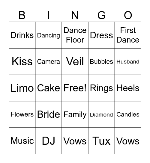 Bri's Bridal Bingo Card