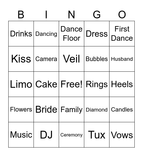 Bri's Bridal Bingo Card