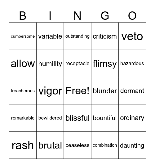 Vocab #6 Bingo Card