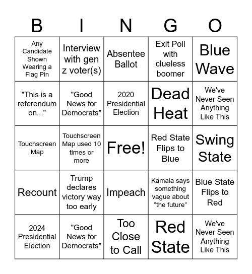 Election Night Bingo Card