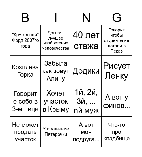 Землеустройство бинго Bingo Card