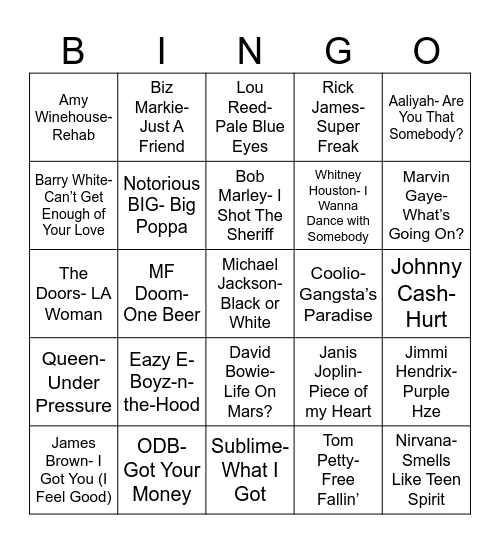 Radio Bingo R.I.P. Bingo Card