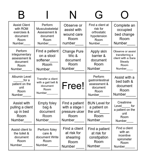 Elimination, Integumentary, Musculoskeletal Bingo Card