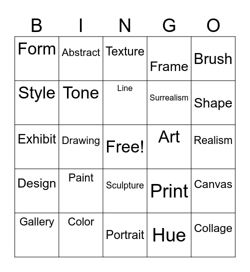 The world of Art Bingo Card