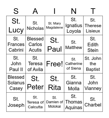 Saints Bingo!! Bingo Card