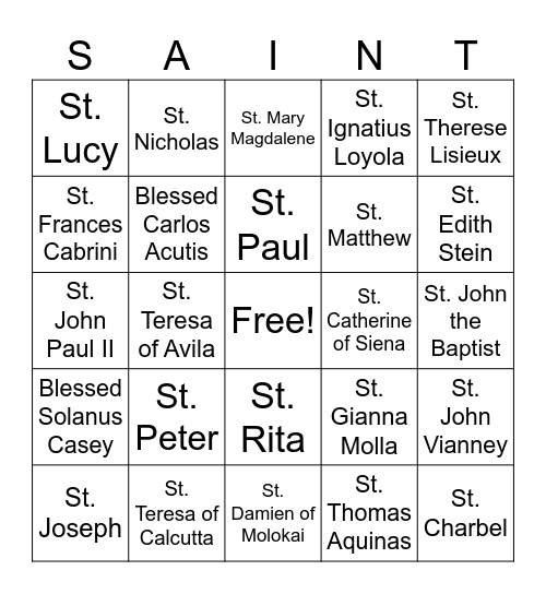 Saints Bingo!! Bingo Card