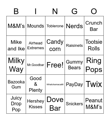 CANDY BINGO Card