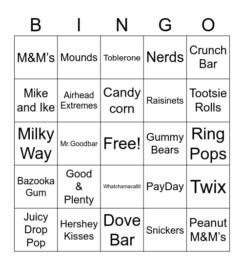 CANDY BINGO Card