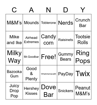 CANDY BINGO Card