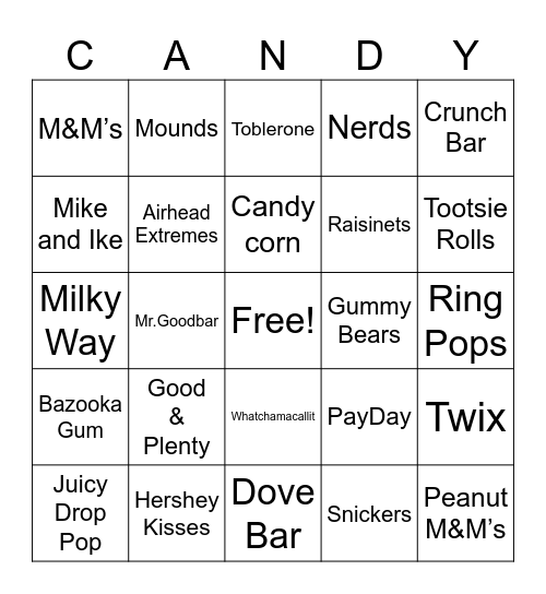 CANDY BINGO Card