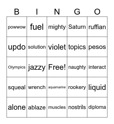 Spelling Bingo Card