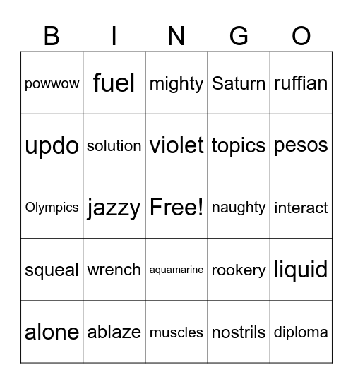 Spelling Bingo Card