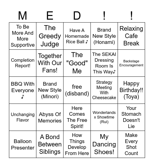 med's hyperspecific card bingo! Bingo Card