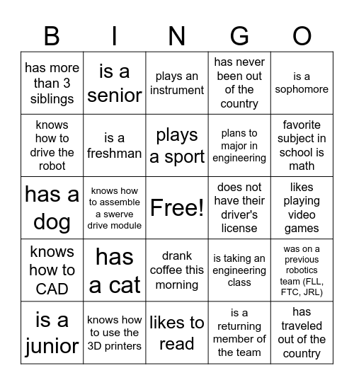 Broncobots Find Someone Who... Bingo Card