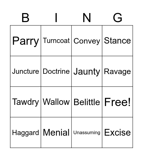 Vocab Bingo Card