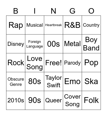 Karaoke Bingo Card