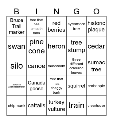 RBG ARBORETUM Bingo Card