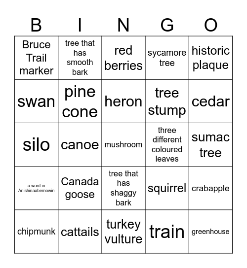 RBG ARBORETUM Bingo Card