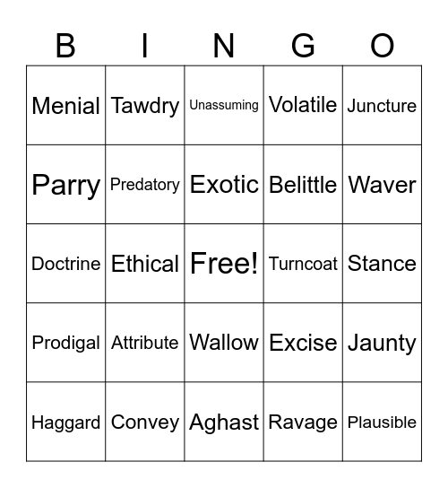 Vocab Bingo Card