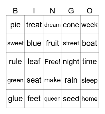 long vowel Bingo Card