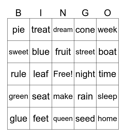 long vowel Bingo Card