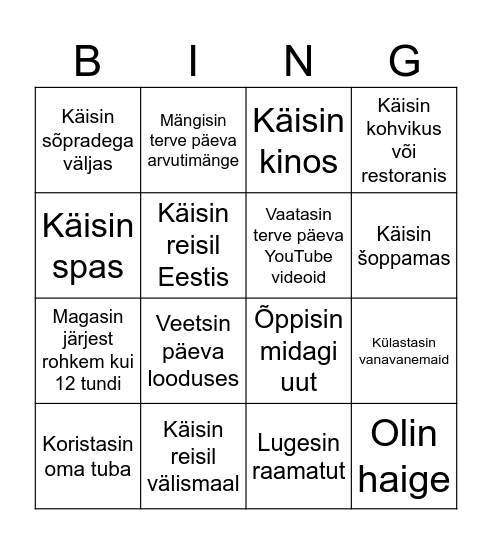 Sügisene koolivaheaeg Bingo Card